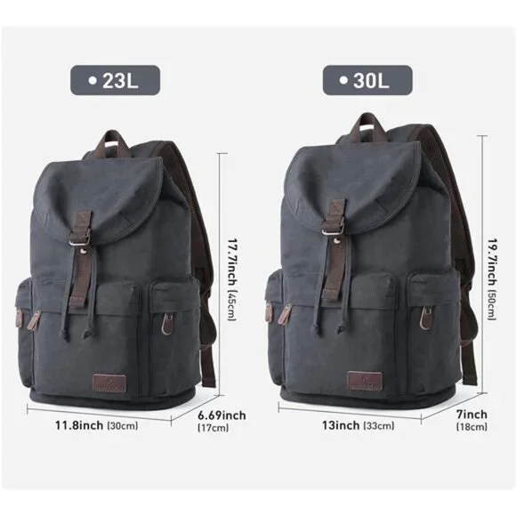 Canvas Backpack, Travel Backpacks Grey - Picture 6 of 7